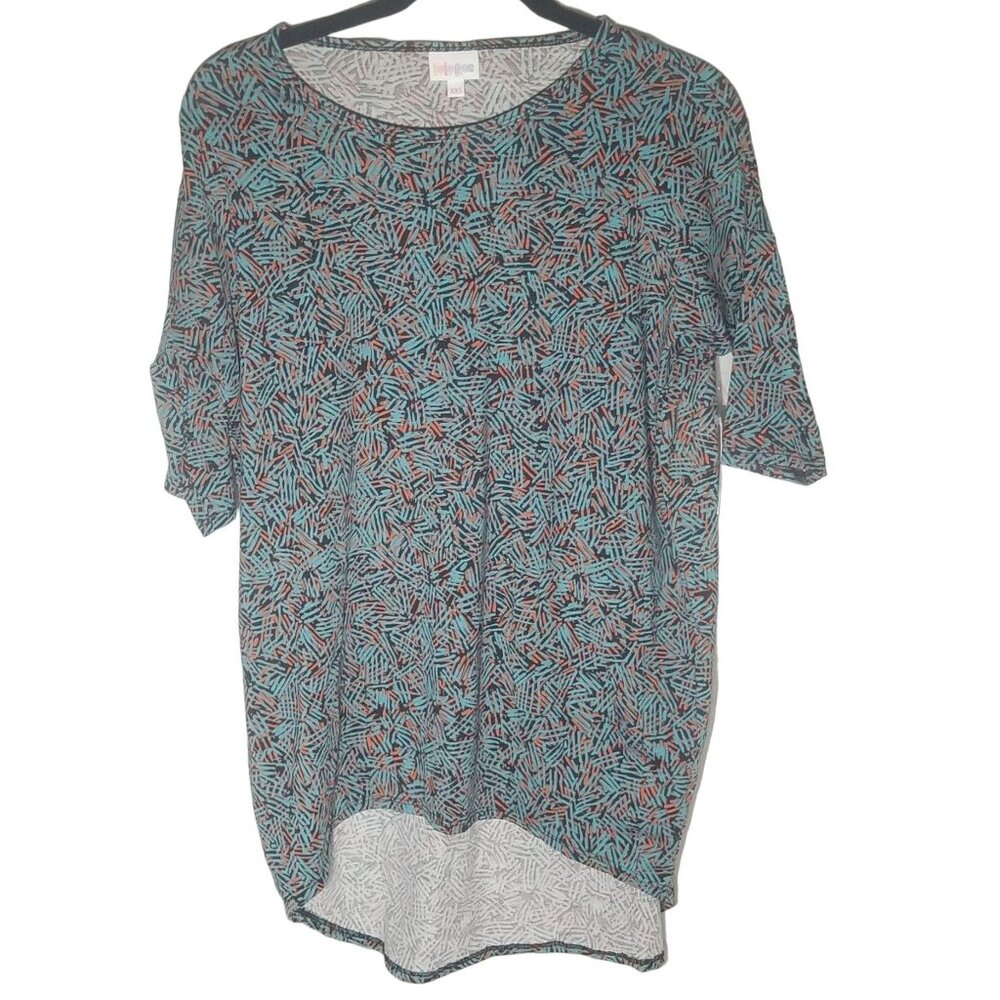 lularoe irma short sleeve shirt graphic high low new with tags blue xxs READ
